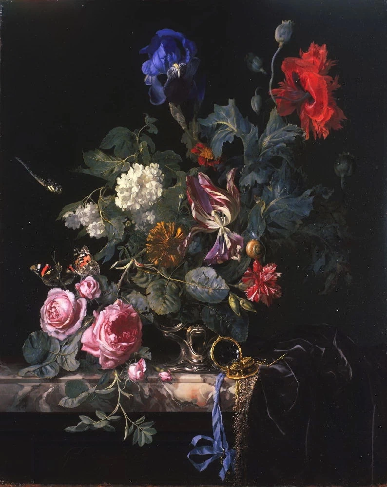 Natura morta con fiori e orologio - Statens Museum for Kunst